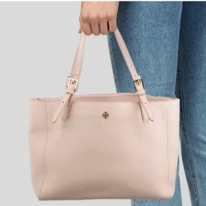 TORY BURCH Emerson Buckle Light Pink Saffiano Leather Tote Bag